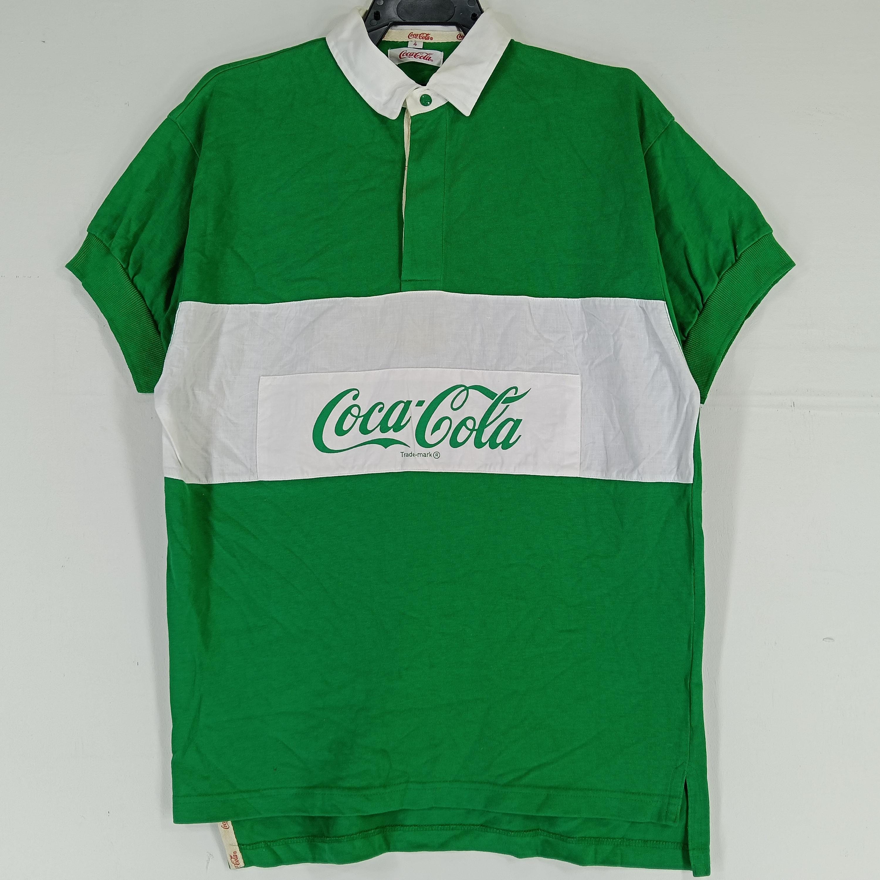 90s Coca-Cola 長袖ラガーシャツ グリーン Vintage 1990 Coca Cola Rugby Green White Multicolor Shirt Medium