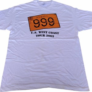 Vintage 999 Engelse punk rock band witte grote T shirt Amerikaanse westkust tour shirts genre muziek punk rock nieuwe golf pop punk tees maat L