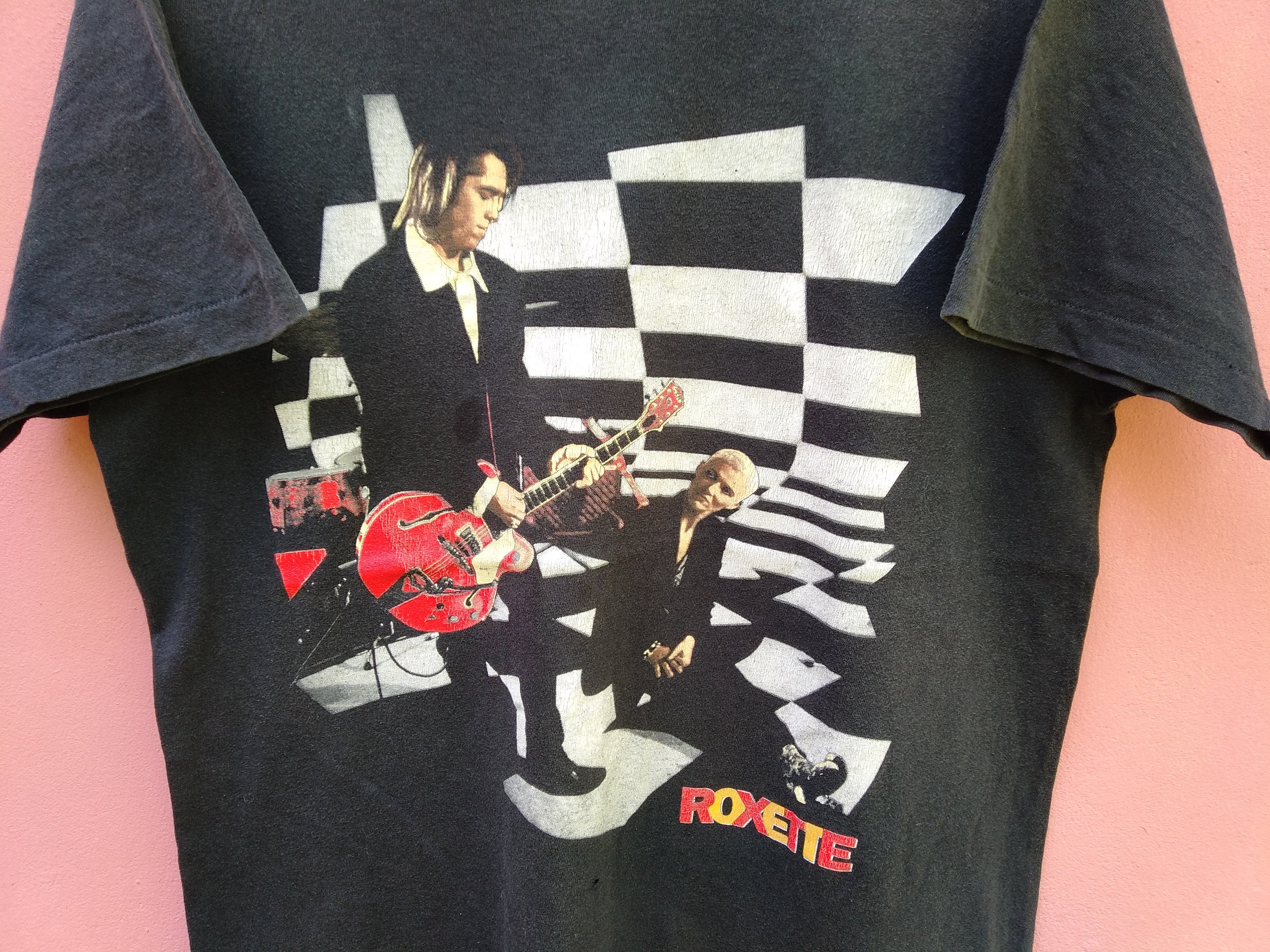 Vintage 90's Roxette Swedish Pop Rock Duo Band Black Large T Shirt