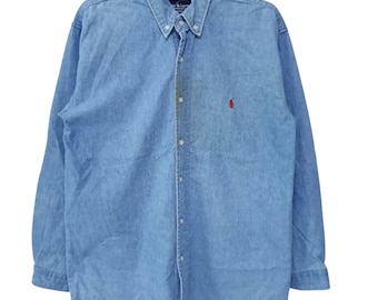 Vintage Polo Ralph Lauren Jeans Shirt Large 90s Polo Pony Blue