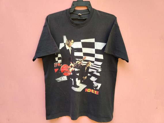 Vintage 90's Roxette Swedish Pop Rock Duo Band Black Large T Shirt