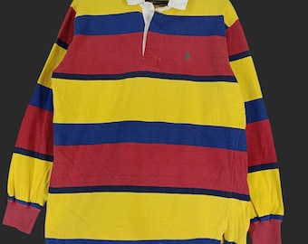 Vintage 90's Polo Ralph Lauren Polo Stripes Shirt Large Polo Ralph Lauren Crest Multicolor Stripes Polo Ralph Lauren Rugby Shirt Size L