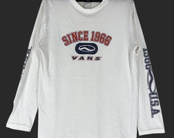 Camiseta vintage Vans Usa Skate de manga larga blanca grande, camiseta Vans Skateboard Skate, talla L