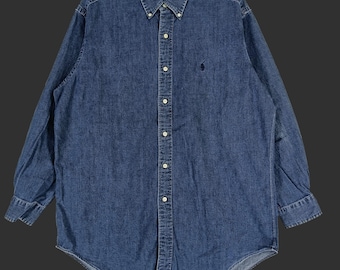 Vintage Polo Ralph Lauren Jeans Shirt Large 90s Polo Pony Blue