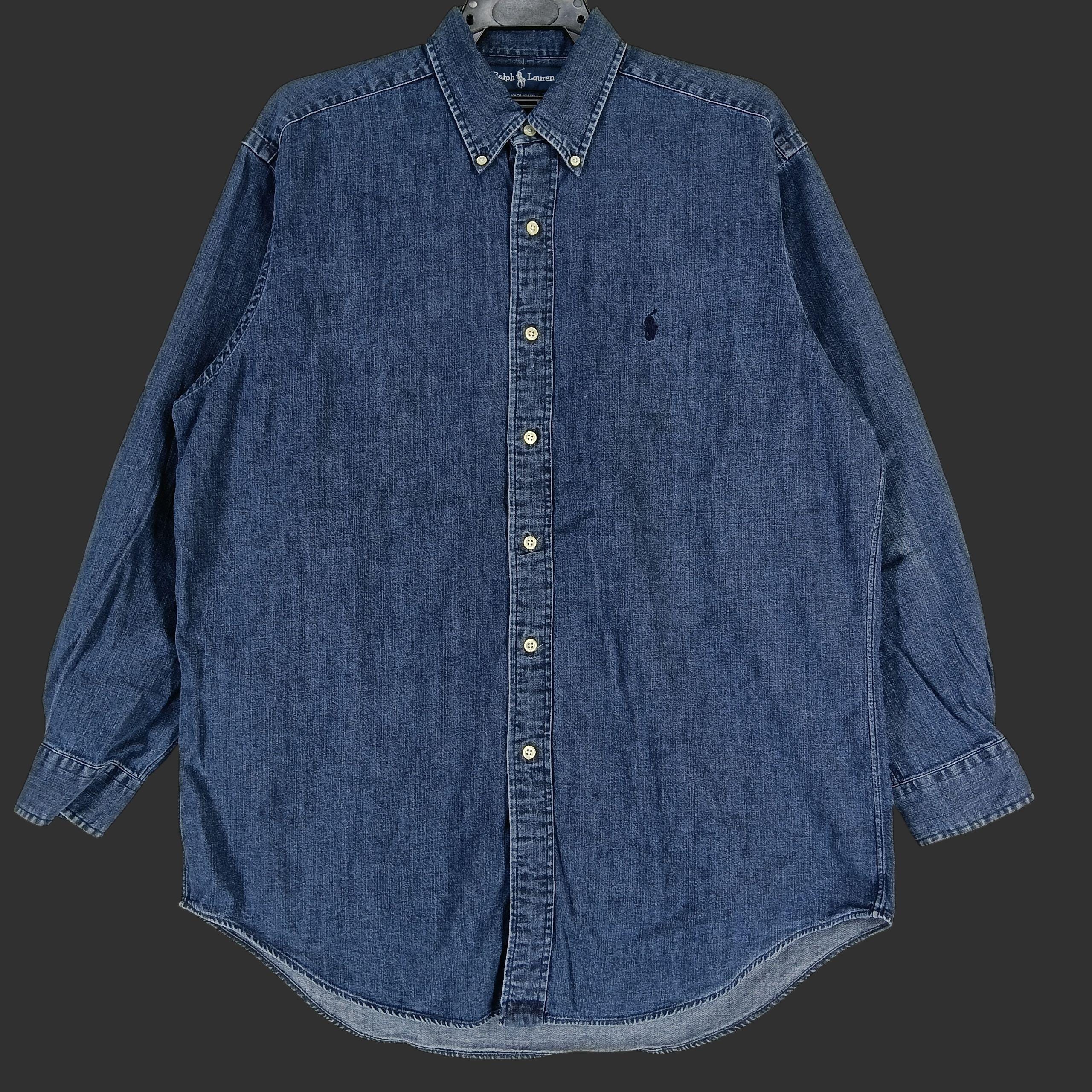 Vintage Polo Ralph Lauren Jeans Shirt Large 90s Polo Pony Blue
