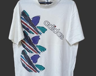 ウェア 90s adidas trefoil logo geometric shirt Adidas Shirt Vintage 90's Adidas Trefoil Big Logo T Shirt Size L