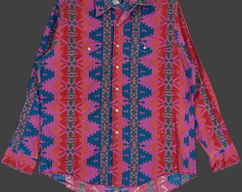 Vintage 90's Wrangler Navajo Multicolor Button Down Large Shirt Wrangler Cowboys Shirt Oxford Button Down Shirt Long Sleeves Size L