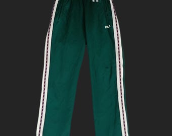 Vintage Fila Track Pants Sport Green Small Pant Running Sportswear Fila Sport Side Tape Tracksuit Size 22-30