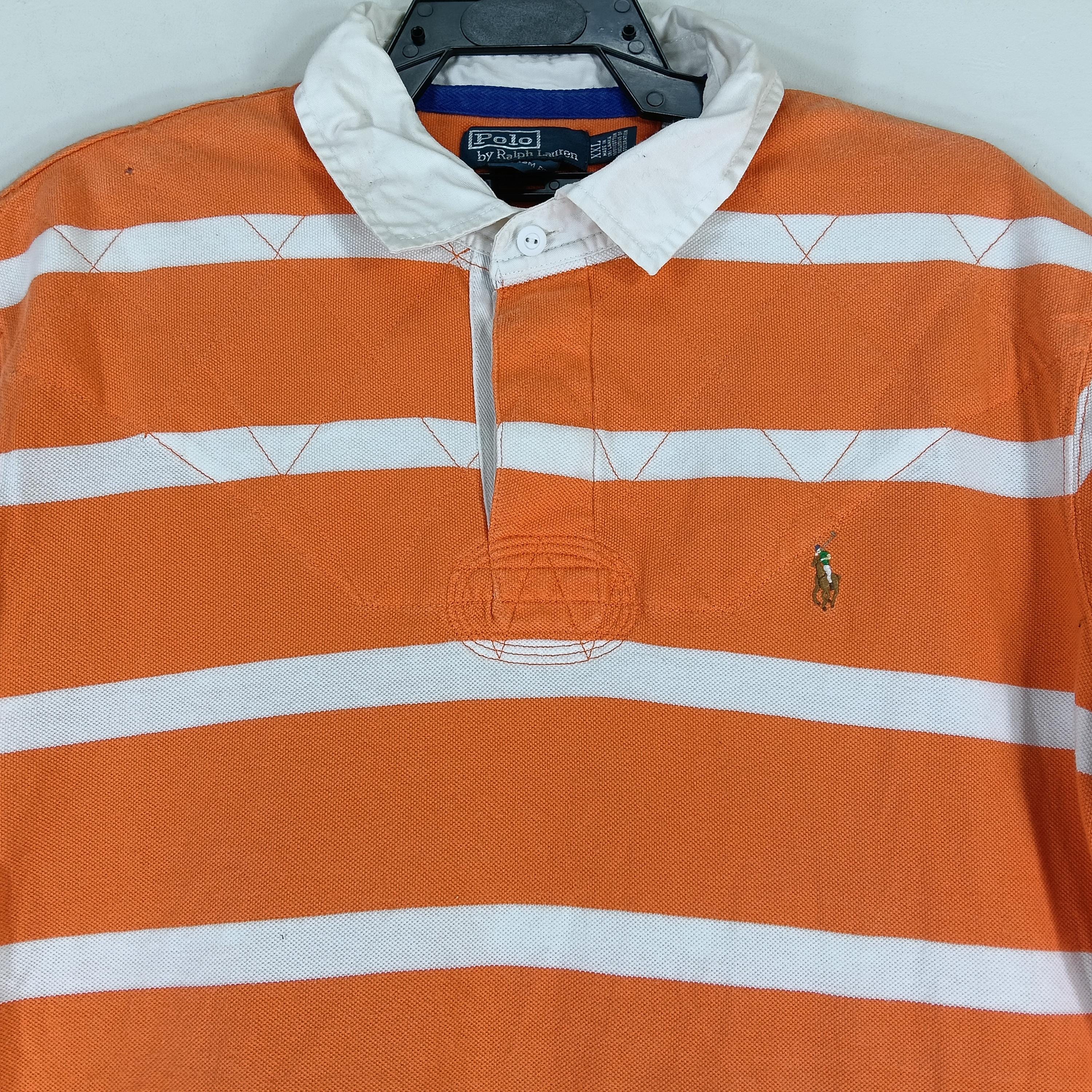 Vintage Ralph Lauren Stripes White Orange Polo Rugby Shirt Xxlarge