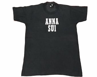 Vintage 90's Anna Sui Spell Out T Shirt Women Perfume American Fashion Designer 1990 Large Youth Black Shirt Talla L