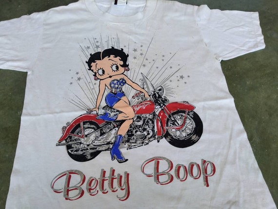 Vintage 90's Betty Boop Sexy Motorcycle Bike Small White T Shirt