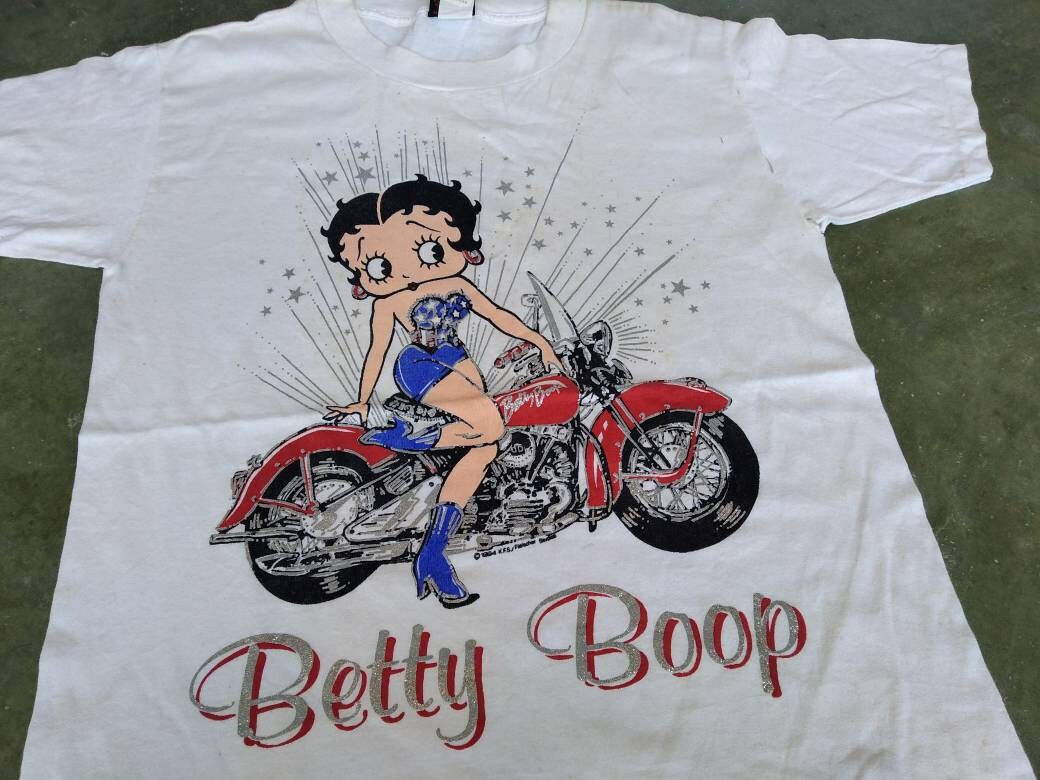 Vintage 90's Betty Boop Sexy Motorcycle Bike Small White T Shirt