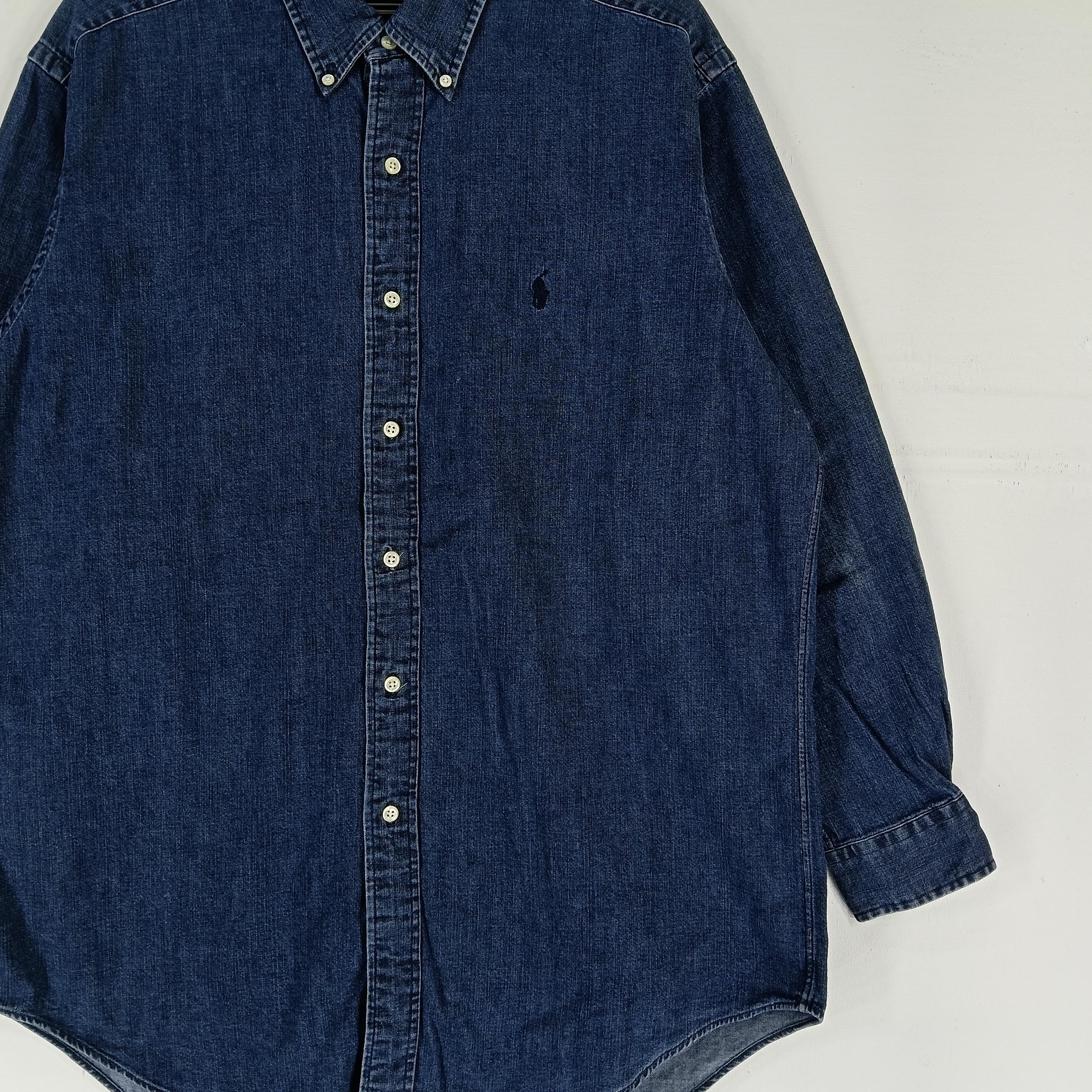Vintage Polo Ralph Lauren Jeans Shirt Large 90s Polo Pony Blue