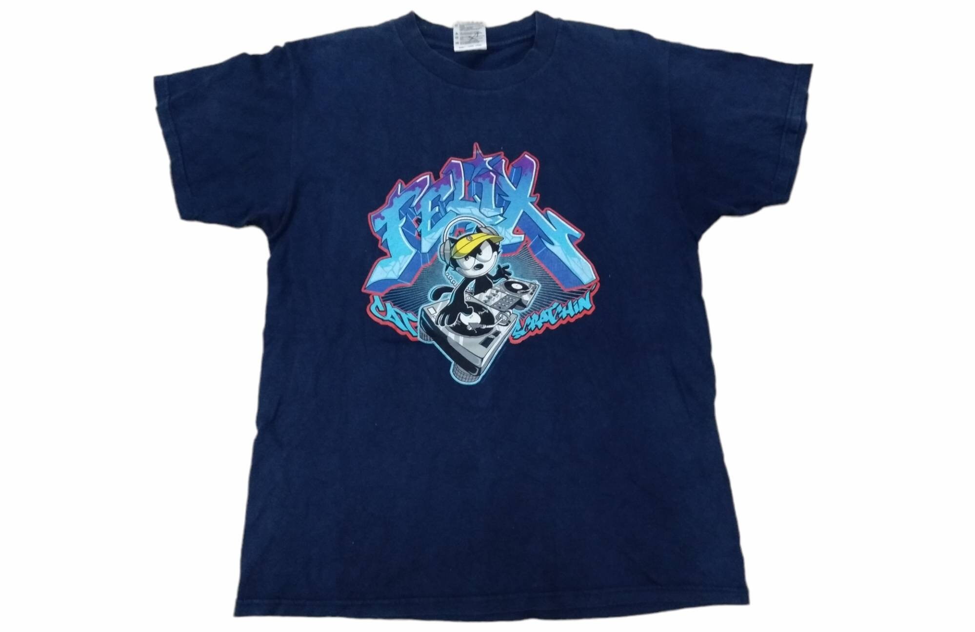 Vintage 90's Felix the Cat Cartoon Movie Blue Medium T Shirt Felix