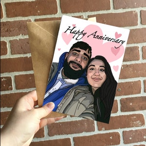 Custom Illustrated Anniversary Cards Print with Personalized Greetings