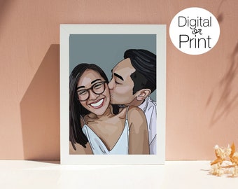 Custom Couple Portrait, Personalized Illustration, Anniversary Gift, Digital or Print