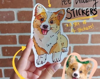 Custom Dog Cat Pet Sticker Set of 4 | Glossy Waterproof Sticker Of Your Pet | Waterproof Glossy Smudge-Proof Stickers