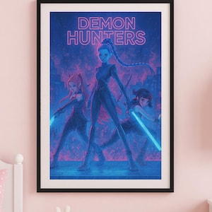 K-Pop Demon Hunters Wall Art Print | Neon Cyberpunk Anime Girl Warriors Poster | K-Pop Art | Anime Wall Decor | Digital Download|