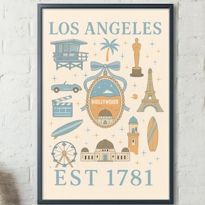 Vintage Los Angeles Travel Poster: California Icons Art Print (Digital Download)