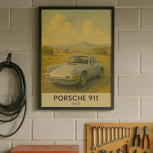 Poster Porsche 911 del 1970, stampa murale di auto d&#39;epoca, stampa di auto d&#39;epoca per garage, ufficio, arredamento per la casa, download digitale, cameretta dei bambini