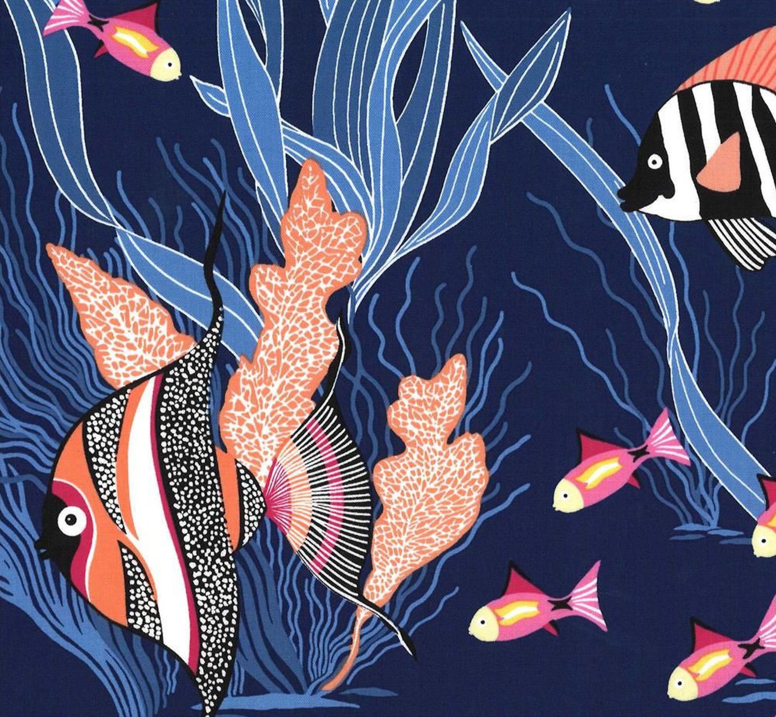 100 Cotton Fabric Michael Miller Seascape Fishtopia Navy Etsy