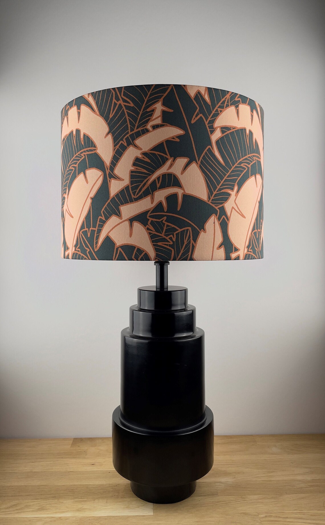 Art Deco Lampshade Tropical Pink Green Palm Leafs Drum | Etsy