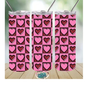 Valentine Hearts Pink Red Black Outline 20oz skinny straight tumbler DIGITAL design; png