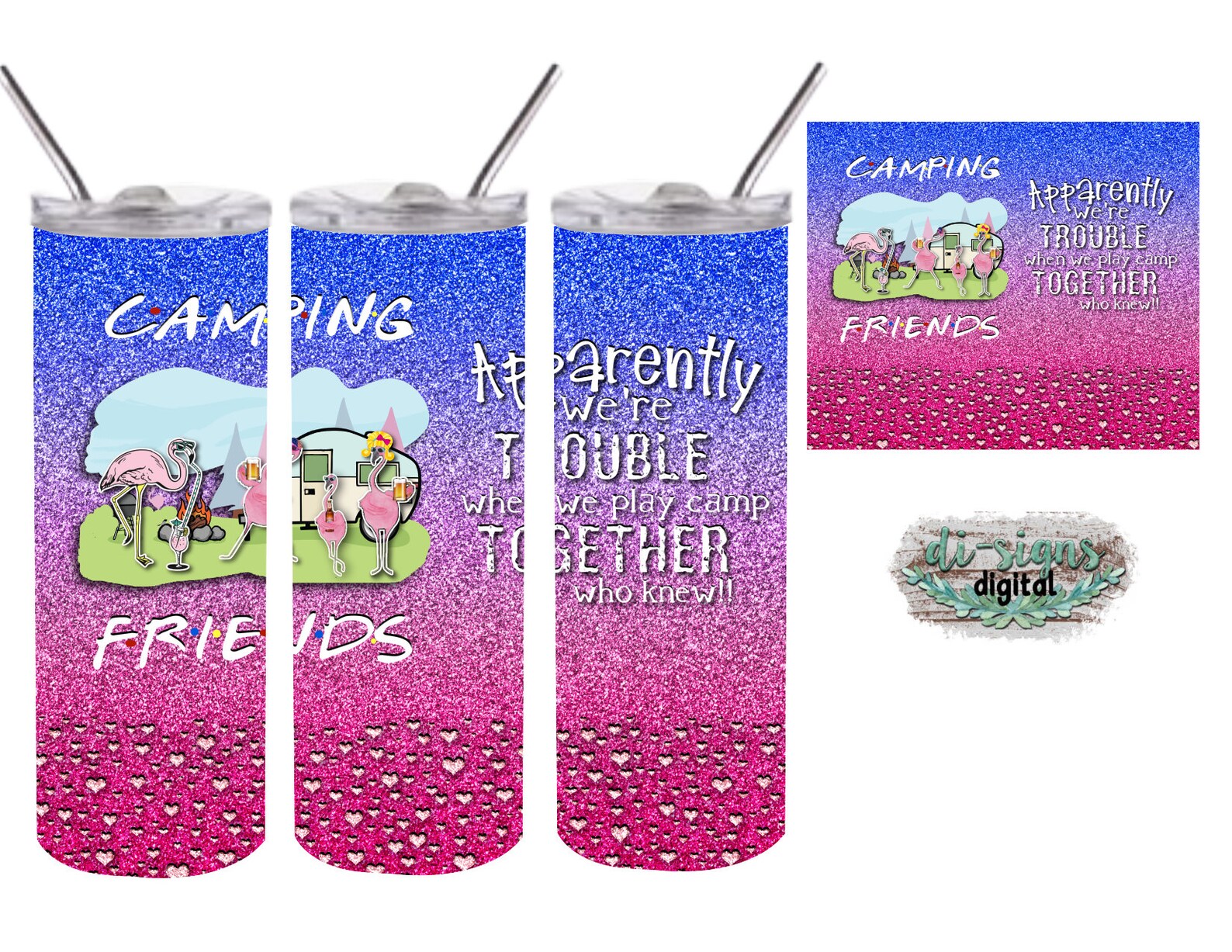 Camping Friends Trouble Design for 20oz Sublimation Tumbler Etsy