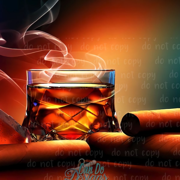 DAD Cigar & Whiskey Smoke Digital PNG 300dpi File for download, not physical, sized for 20oz tumbler