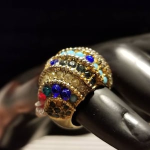 Vintage multi stone brass brutalist ring. Size 6