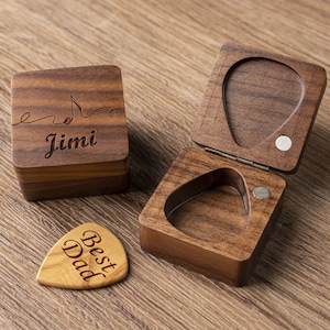 Personalized Wooden Guitar Picks with Case, Engraved Plectrum Box, Custom Unique Pick Holder, Father's Day Gifts, Gift for Him, Groomsmen