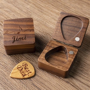 Personalized Wooden Guitar Picks with Case, Engraved Plectrum Box, Custom Unique Pick Holder, Father's Day Gifts, Gift for Him, Groomsmen