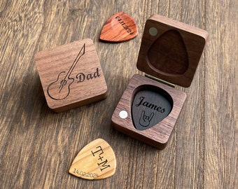 Personalized Wooden Guitar Picks Box,Custom Engraved Guitar Pick Box Storage,Guitar Plectrum Organizer,Music Gift for Guitarist Musician