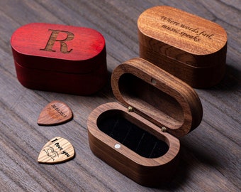 Personalized Wooden Guitar Picks with Case, Engraved Guitar Plectrum Box, Custom Pick Holder, Groomsmen Gifts, Father's Day Gift,