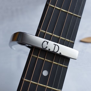 Personalized Silver Metal Guitar Capo, Custom Message, Engraved Guitar Pick, Fathers days Gift, Gifts for Guitarists, Birthday, Anniversary