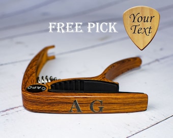 Personalized Wood Grain Guitar Capo, Custom Guitar Pick, Engraved Guitars Picks Plectrum Gift, Christmas Gifts for Dad, Music Teacher