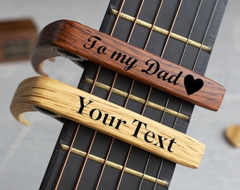 Personalized Wood Grain Guitar Capo, Custom Message, Engraved Guitar Pick, Father's days Gift, Gifts for Guitarists, Birthday, Groomsmen