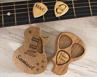 Personalisiertes Gitarren-Plektrum-Box-Kit aus Holz: Gravierter Plektrumhalter