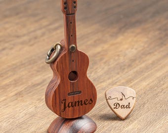 Personalized Rosewood Guitar Pick Box with Magnetic Base, Engraved Plectrum Holder