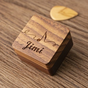 Personalized Wooden Guitar Picks with Case, Engraved Guitar Plectrum Box, Custom Pick Holder, Groomsmen Gifts, Father's Day Gift