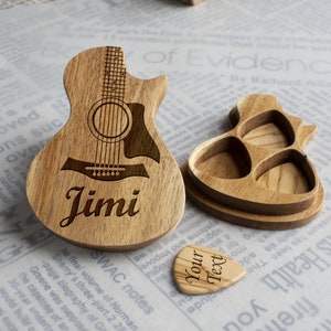 Personalized Wooden Guitar Picks Kit, Custom Guitar Pick with Case, Engraved Holder Box for Picks,  Father's Day Gift, Birthday Gift Idea