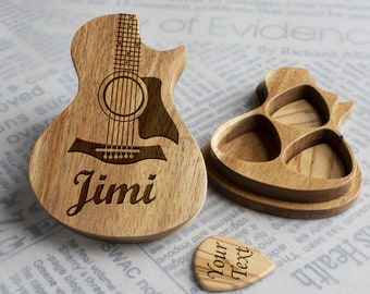 Personalisierte hölzerne Gitarren-Pick-Set, individuell gravierte Box, Vatertagsgeschenk