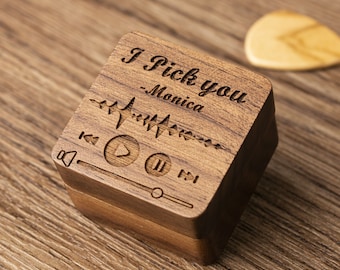 Personalisierte Plektrum Box aus Holz, Plektrum Box, Geschenk für Musiker