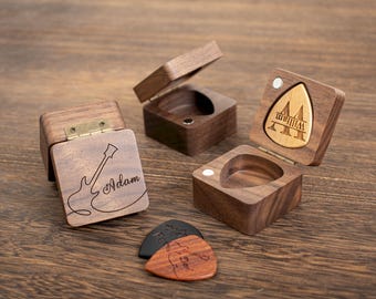 Personalized Wooded Guitar Pick Box , Engraved Plectrum Holder, Custom Picks Case, Guitarist Gift
