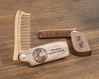 Personalized Walnut Wood Pocket Comb Foldable, Custom Engraved Gift for Him