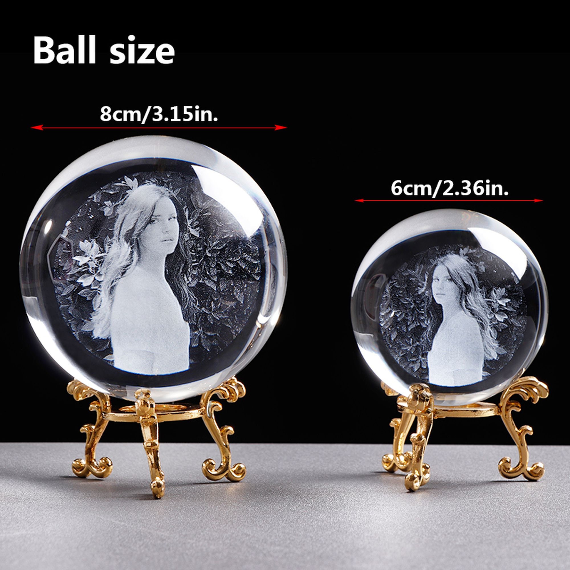 Boule De Cristal Personnalisée Avec Photo 3D Gravée Au Laser - 3 Tailles, Lumière LED - Cadeau émotion Pour Noël, Anniversaire - 8