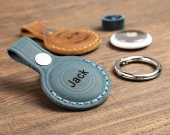 Personalisierter Leder AirTag Schlüsselanhänger, Air Tag Halter mit Gravur, Geschenk für Papa