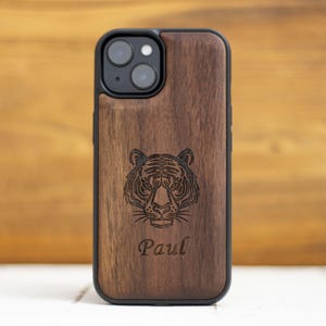 Wood Personalized Phone Case, Custom Name For iPhone 13 Case, Engraved Phone Case for Dad, Monogram Gifts for Mom, Boyfriend Gift Birthday