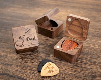 Customized Guitar Pick Case for Dad, Personalized Wooden Picks Box, Gift for Guitarists.