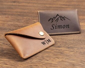 Personalisierte dünne Brieftasche aus echtem Leder für Herren, passen Sie Ihr graviertes Geburtstagsgeschenk für ihn an